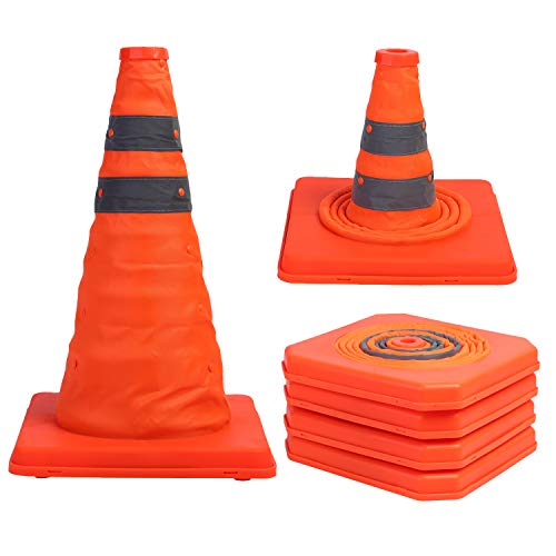 Sunnyglade 4 Pack 15.5 inch Collapsible Traffic Cones Multi Purpose Pop up Reflective Safety Cone (4)