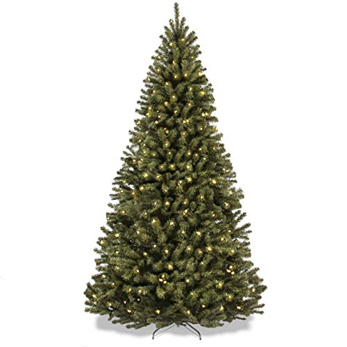 Best Choice Products 7.5ft Pre-Lit Spruce Hinged Artificial Christmas Tree w/ 550 UL-Certified Incandescent Warm White Lights, Foldable Stand