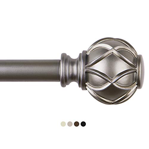 KAMANINA 1 Inch Curtain Rod Single Drapery Rod 72 to 144 Inches, Netted Texture Finials, Antique Silver