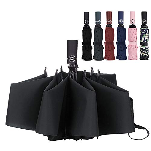 LANBRELLA Compact Reverse Folding Umbrella Auto Windproof Travel Umbrella-Black