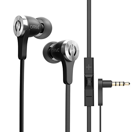 MuveAcoustics Drive Wired in-Ear Earbud Headphones - Noise Cancelling Premium Stereo Headphone Earbuds w/Mic, Ergonomic fit, Black