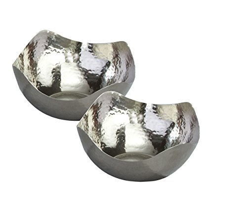 Elegance Hammered 6-Inch Stainless Steel Wave Serving Bowls, Set of 2, Silver