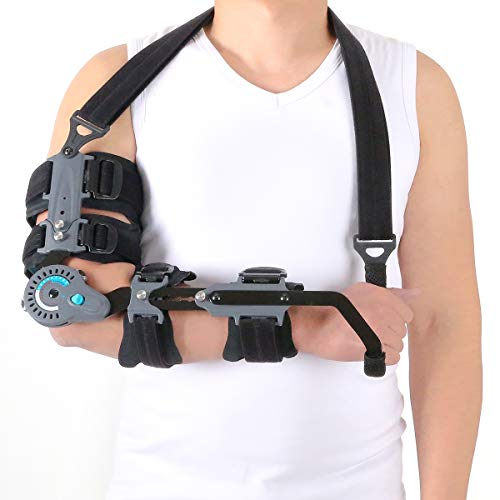 Orthomen ROM Hinged Elbow Brace with Hand Grip for Adult and Child, ROM Elbow Brace with Sling Stabilizer Splint Arm Injury Recovery Support After Surgery(Right)