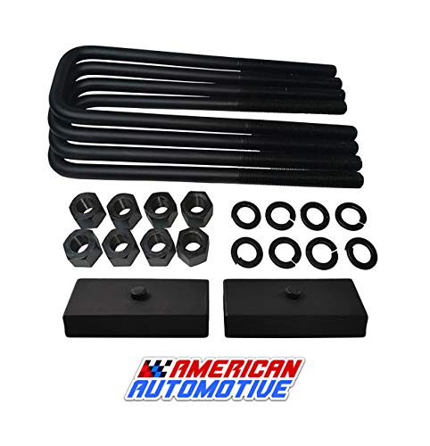 American Automotive Titan 1' Rear Suspension Lift Solid Steel Blocks + Extra Long 10' Square Leaf Spring Axle U Bolts