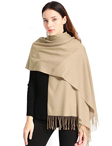 Women Soft Pashmina Scarf Large Cashmere Scarves Stylish Warm Blanket Solid Winter Shawl Elegant Wrap 78.5'x27.5' (Beige, Bag packing)