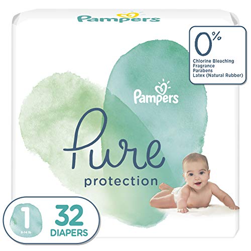 Diapers Newborn/Size 1 (8-14 lb), 32 Count - Pampers Pure Protection Disposable Baby Diapers, Hypoallergenic and Unscented Protection, Jumbo Pack
