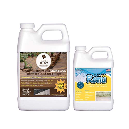 Resist Mist-Never Scrub Again Composite Deck Sealer & Premium Concreted Cleaner-No More Ugly Black Spot, Dirt & Grease Stains. Keeps Surfaces Looking Just Cleaned & Stain Free for Yrs.