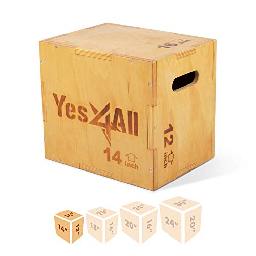 Yes4All Wood Plyo Box/Wooden Plyo Box for Exercise, Crossfit Training, MMA, Plyometric Agility – 3 in 1 Plyo Box/Plyo Jump Box (16/14/12)