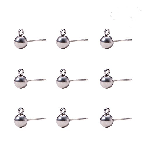 YOYOSTORE 100 Round Ball with Ring Iron Earrings Posts for Jewelry Earring Making Findings (Silvertone, 4mm)