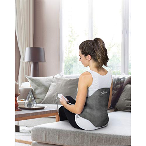 Sunbeam Heating Pad Back Wrap with Adjustable Strap | Contoured for Back Pain Relief | 4 Heat Settings with 2 Hour Auto Off | 23 x 15 Inch, Slate Grey