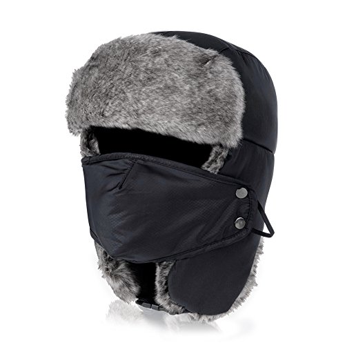 VBIGER Trooper Trapper Hat Winter Windproof Ski Hat with Ear Flaps and Mask Warm Hunting Hats for Men Women Black