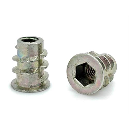 SNUG Fasteners (SNG879) Fifty (50) #8-32 Zinc Hex Flanged Threaded Inserts for Wood | .394' Length