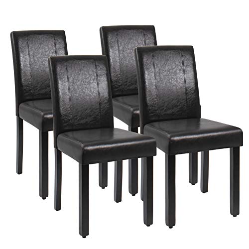 JUMMICO Dining Chair PU Leather Living Room Chairs Modern Kitchen Armless Side Chair with Solid Wood Legs Set of 4(Black)