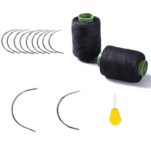 Hair Weave Needle and Thread Kit, 2 Black Weaving Thread, 40 C Curved Needles and Needle Threader for Wig Sewing, Blocking Knitting, Modelling and Crafts (43)