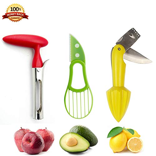 Apple Corer, Citrus Reamer, Avocado Slicer Tool, Pear Corer With Serrated Blade, Lemon Reamer/Juicer/Squeezer with Zester and Paring Knife,3-in-1 Avocado Cutter Good Fruit tool Set