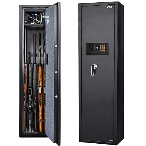 Moutec Large Rifle Safe, Long Gun Safe for Rifle Shotgun for Home, Quick Access 5-Gun Storage Cabinet (with/Without Scope) with Handgun Lockbox Slient Mode