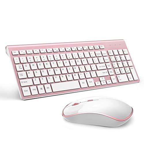 Wireless Keyboard and Mouse Combo, Stylish Compact Full-Size Keyboard and 2400 DPI Stream-line Optical Mouse for PC, Desktop, Computer, Notebook, Laptop, Windows XP/Vista/7/8/10 by JOYACCESS-Pink