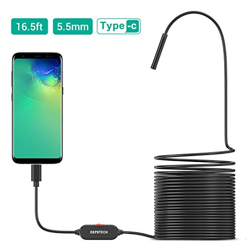 USB Endoscope, DEPSTECH Upgraded 5.5mm Ultra-Thin Inspection Camera Semi-Rigid Waterproof IP67 Snake Camera Borescope with 6 Adjustable LED Lights and USB Adpater-16.5ft