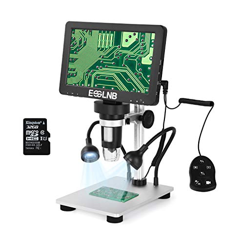 ESSLNB 7 inch LCD Digital Microscope 1000X with 32G Card and Remote Control 1080P USB Stereo Microscope 8 LED Lights&2 Fill Lights Take Photos and Videos Playback Function