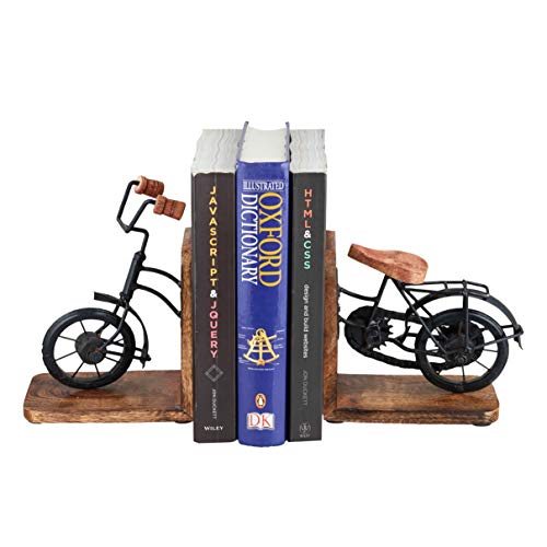 Bookend Book Ends - Metal Wooden Book End - Vintage Antique Cycle Designer Bookends - Metal Book End for Heavy Books - Book Holder for Shelves - Home Office Living Room Decor - Stopper for CD’s Games