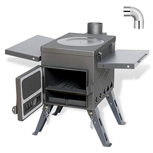 Fltom Camp Tent Stove, Portable Wood Burning Stove for Tent, Shelter, Camping Heating and Cooking, Includes Stainless Wall Chimney Pipes