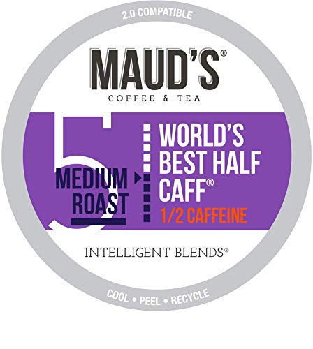 Maud's Half Caff Coffee (World's Best Half Caff), 100ct. Recyclable Single Serve Medium Roast Half Caff Coffee Pods – 100% Arabica Coffee California Roasted, Half Caff K Cups Compatible