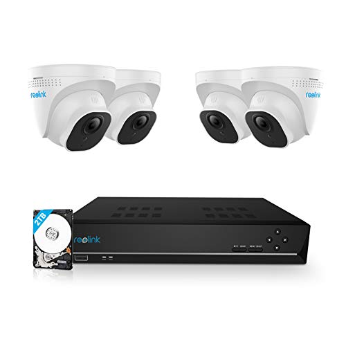 Reolink 8CH 5MP PoE Home Security Camera System, 4pcs Wired 5MP Outdoor PoE IP Cameras, 8MP/4K 8-Channel NVR Security System with 2TB HDD for 24/7 Recording, RLK8-520D4-5MP