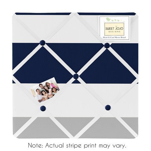 Navy Blue, Gray and White Fabric Memory/Memo Photo Bulletin Board for Stripe Collection