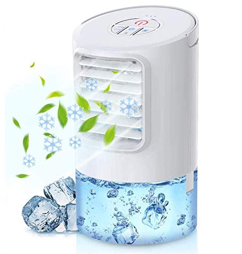 BOYON Portable Air Cooler, Evaporative Air Cooler, Personal Air Conditioner Fan with Timer, Handle, 3 Speeds, 7 Night Lights for Home, Office and Room (White)