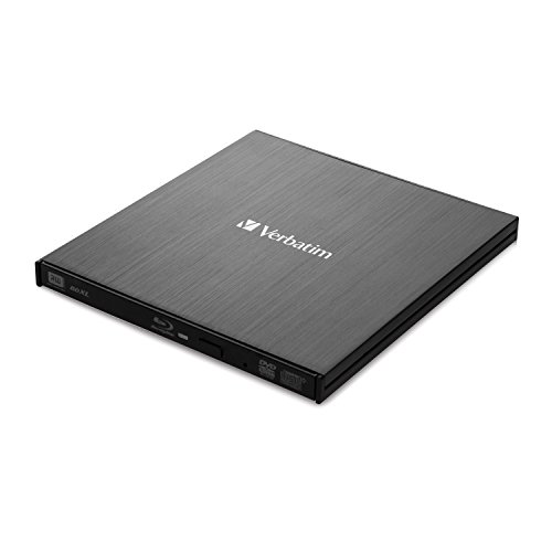 Verbatim External Slimline Portable USB 3.0 BD/DVD/CD Writer with M-DISC Support for PC and Mac, Metallic Black
