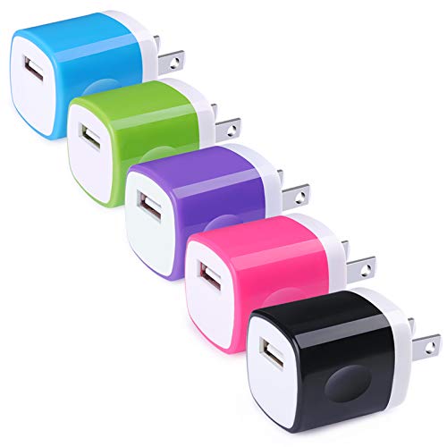 Wall Charger Block, Hootek USB Plug 5Pack 1A/5V Wall Charger Plug Charging Cube Brick Charger Box Compatible iPhone 11 XS Max X 8 7 6S Plus, iPad, Samsung Galaxy, LG, HTC, Moto, Android Phone Charger