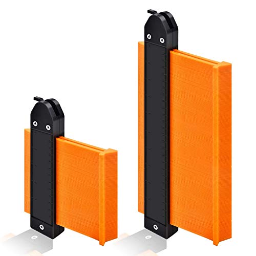 Contour Gauge Duplicator with Lock, GOXAWEE Widen Shape Duplication Gauge Tool 5”& 10”, 2 Pack Master Outline Measuring Plastic Ruler for Corners, Woodworking Templates, Tiles and Laminate (Orange)