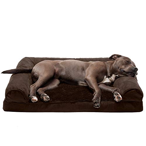 Furhaven Pet Dog Bed - Orthopedic Ultra Plush Faux Fur and Suede Traditional Sofa-Style Living Room Couch Pet Bed with Removable Cover for Dogs and Cats, Espresso, Large