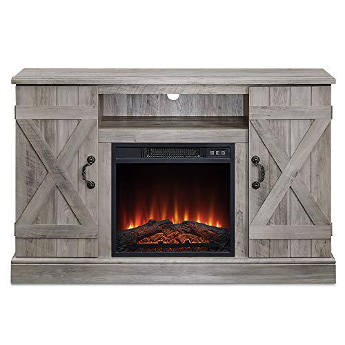 BELLEZE 014-HG-41801-HT-GYW 47' Stand Entertainment Center for TV's Up to 50' W/Infrared Electric Fireplace and Remote Control, Grey Wash