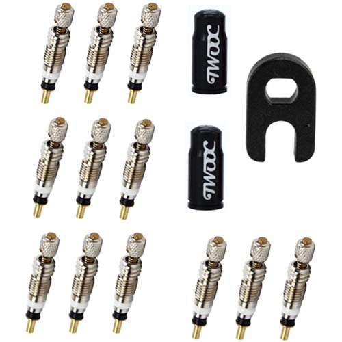 Presta Valve Core(12 - PACK ) with Valve Core Remover Tool, Alloy Presta Valve Caps | Replacement Tubeless Core kit for Tubeless Road & MTB Bike Works w/Stan's, Vittoria, Continental, Kenda & More.