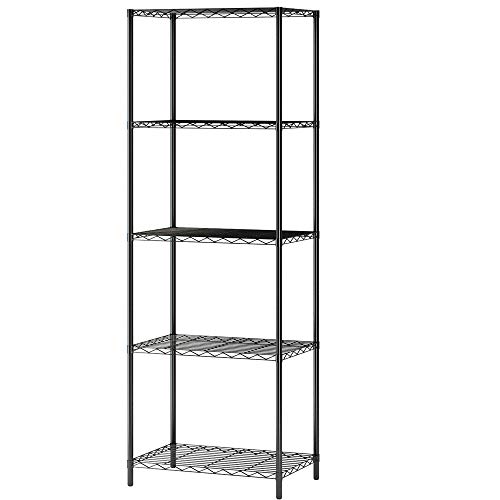 Function Home 5 Tier Wire Shelving Metal Storage Rack Shelving Unit Storage Shelf Pantry Food Shelf Plant Shelves for Kitchen Living Room Office Garage in Black