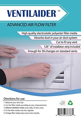 Ventilaider Complete Air Vent Filter Set 20' x 84' Electrostatic Media With 126' of Installation Tape 35+ Filters per Roll for HVAC, AC & Heating Intake Registers & Grilles (2)