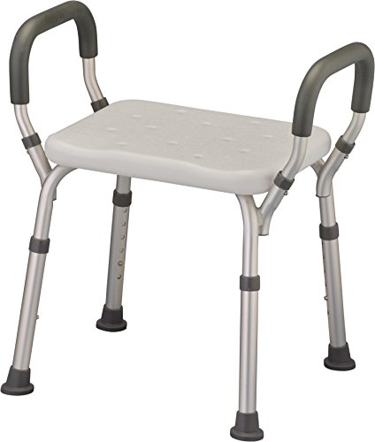 NOVA Medical Products Shower and Bath Chair with Arms, Quick & Easy Tools Free Assembly, Lightweight and Seat Height Adjustable, Great for Travel, White