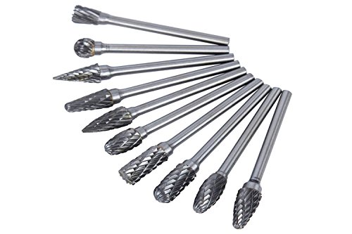 HOMEIDOL 10pcs 1/8 inches Shank Double Cut Tungsten Carbide Rotary Files Diamond Burrs Set Fits Rotary Tool for Grinder Drill, DIY Wood-working Carving, Soft Metal Polishing, Engraving, Drilling