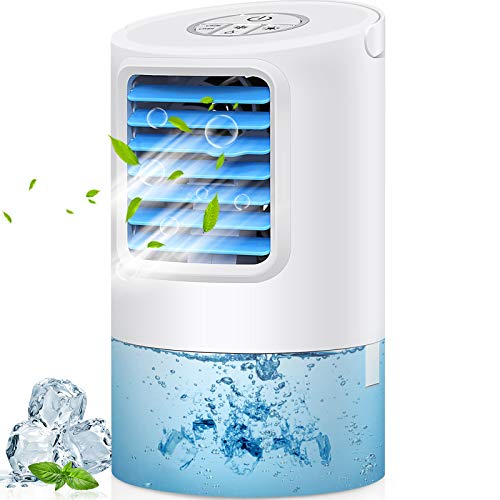 GREATSSLY Air Conditioner Fan, Portable Air cooler, Small Desktop Fan 3 Degree Changeable Angle Adjustable Compact Super Quiet Personal Table Fan Mini Evaporative Air Circulator Cooler