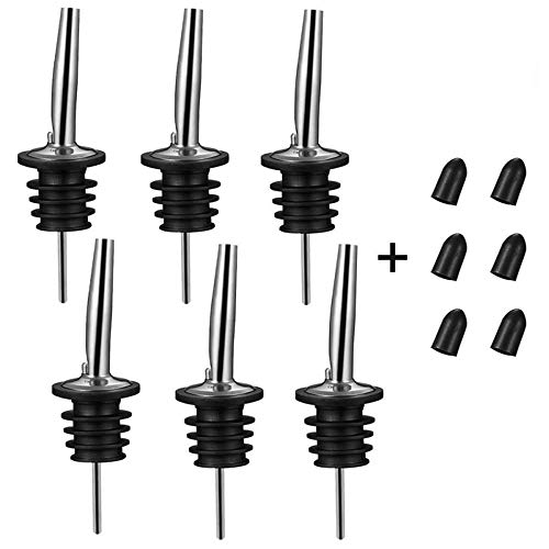 6PCS Stainless Steel Pourers, BALTRE Speed pourer, Liquor Bottle Pourers and Vinegar Tapered Stopper Spout, Suitable for About 3/4' Bottle Mouth, Free Gift Sealed Dust Caps