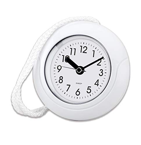 Impecca Waterproof Clock 5.5“ Non-Ticking Quartz Movement Indoor & Outdoor Clock for Shower, Wall, Desk, Pool, Patio, Kitchen, Bathroom, Washroom (Hanging Rope Included) White