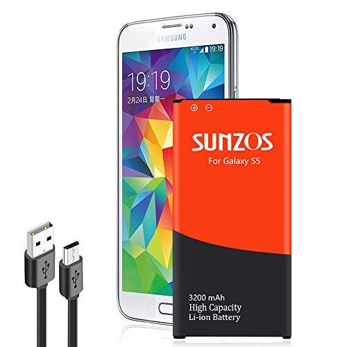 SUNZOS Galaxy S5 Battery, 3200mAh Li-ion Replacement Battery for Galaxy S5 [ I9600, G900F, G900V (Verizon), G900T (T-Mobile), G900A (AT&T),G900P(Sprint)
