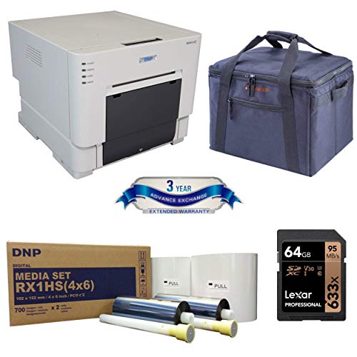 DNP DS-RX1HS Compact Event Photo Booth Portrait Dye-Sublimation Printer Bundle Print Media 4x6-inch, 2 Rolls + Slinger Padded Printer Carrying Case + 64GB SD Card + 3 Year Extended Warranty