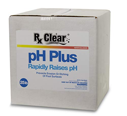 Rx Clear Swimming Pool pH Plus | Rapid Raises pH Levels | Quickly Correct Acidic Water Conditions | Water Balancer | Prevents Erosion Or Etching of Pool Surfaces | 25 Pounds