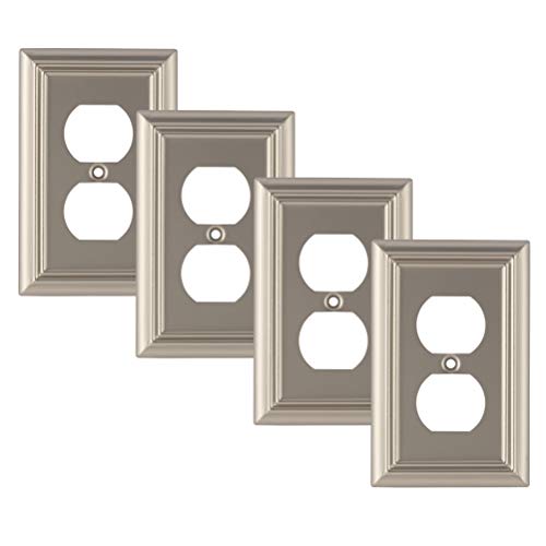 Pack of 4 Wall Plate Outlet Switch Covers by SleekLighting | Decorative Satin Nickel | Variety of Styles: Decorator/Duplex/Toggle / & Combo | Size: 1 Gang Duplex