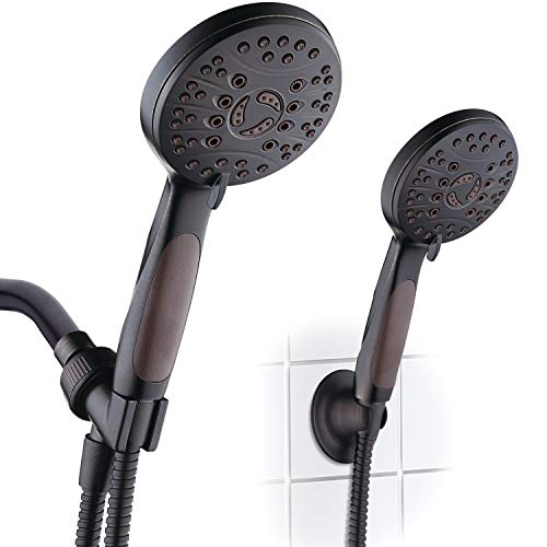 AquaSpa High Pressure 6-setting Luxury Handheld Shower Head – 6 Foot Stainless Steel Hose – Anti Clog Jets – Anti Slip Grip – All Oil Rubbed Bronze Finish – Top US Brand – Includes Extra Wall Bracket