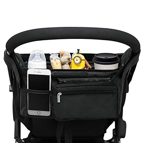 Universal Stroller Organizer with 2 Insulated Cup Holders, Lupantte Stroller Accessories, for Carrying Diaper, iPhone, Toys & Snacks, Fits Britax, Uppababy, Baby Jogger, Bugaboo and BOB Stroller.