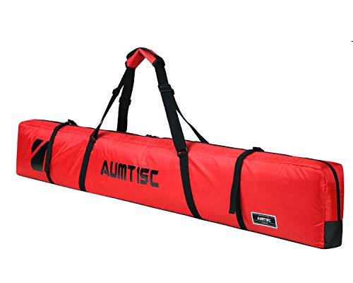 AUMTISC Single Ski Bag Travel Padded to Transport Skis Gear Pocket with Adjustable Handle 170cm Red