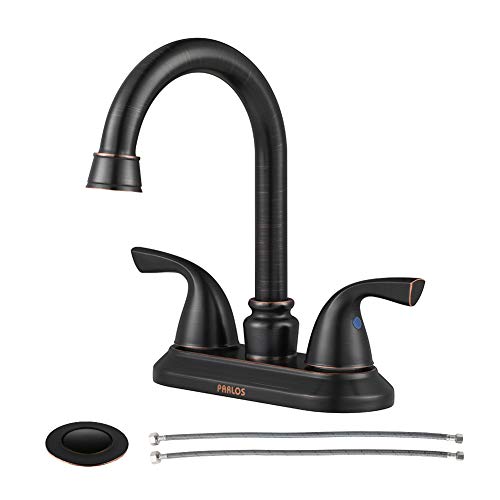 PARLOS Double-Handle Lavatory Faucet with Metal Drain Assembly and Supply Hose Lead-Free cUPC Bathroom Faucet Mixer Two-Handle Lavatory Vanity Utility Laundry Faucet Oil Rubbed Bronze, 13592